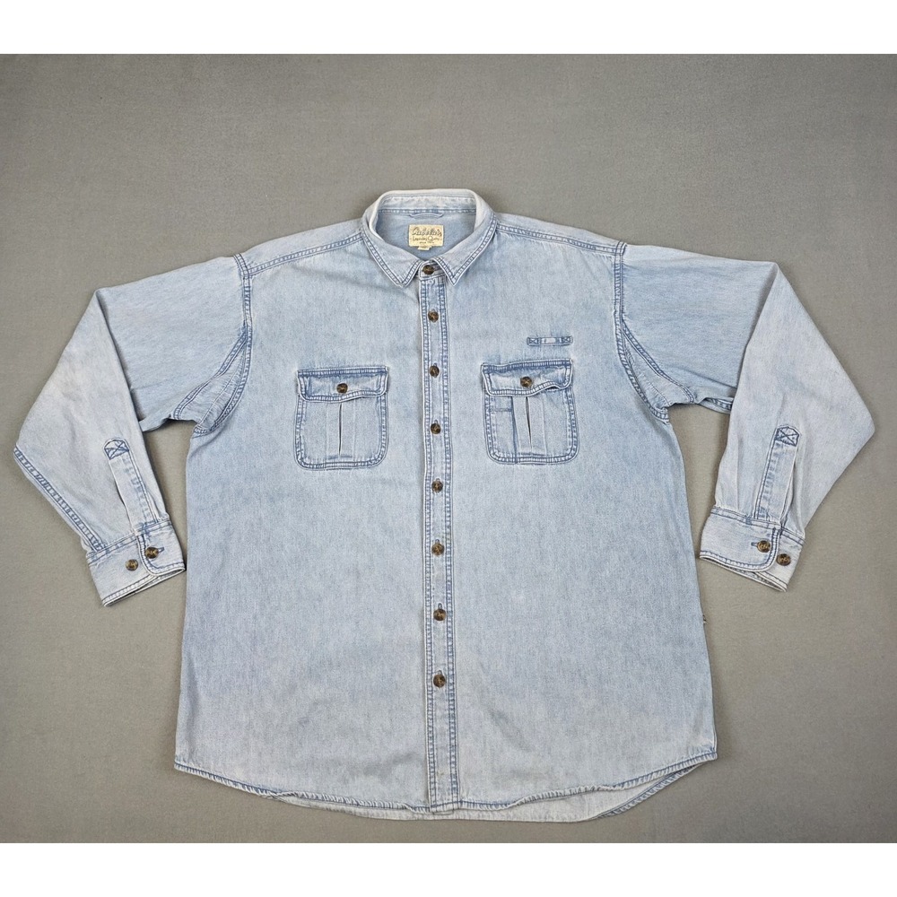 Cabela's Denim Shirt Mens X-Large Tall Light Wash Button Down Pocket Workwear